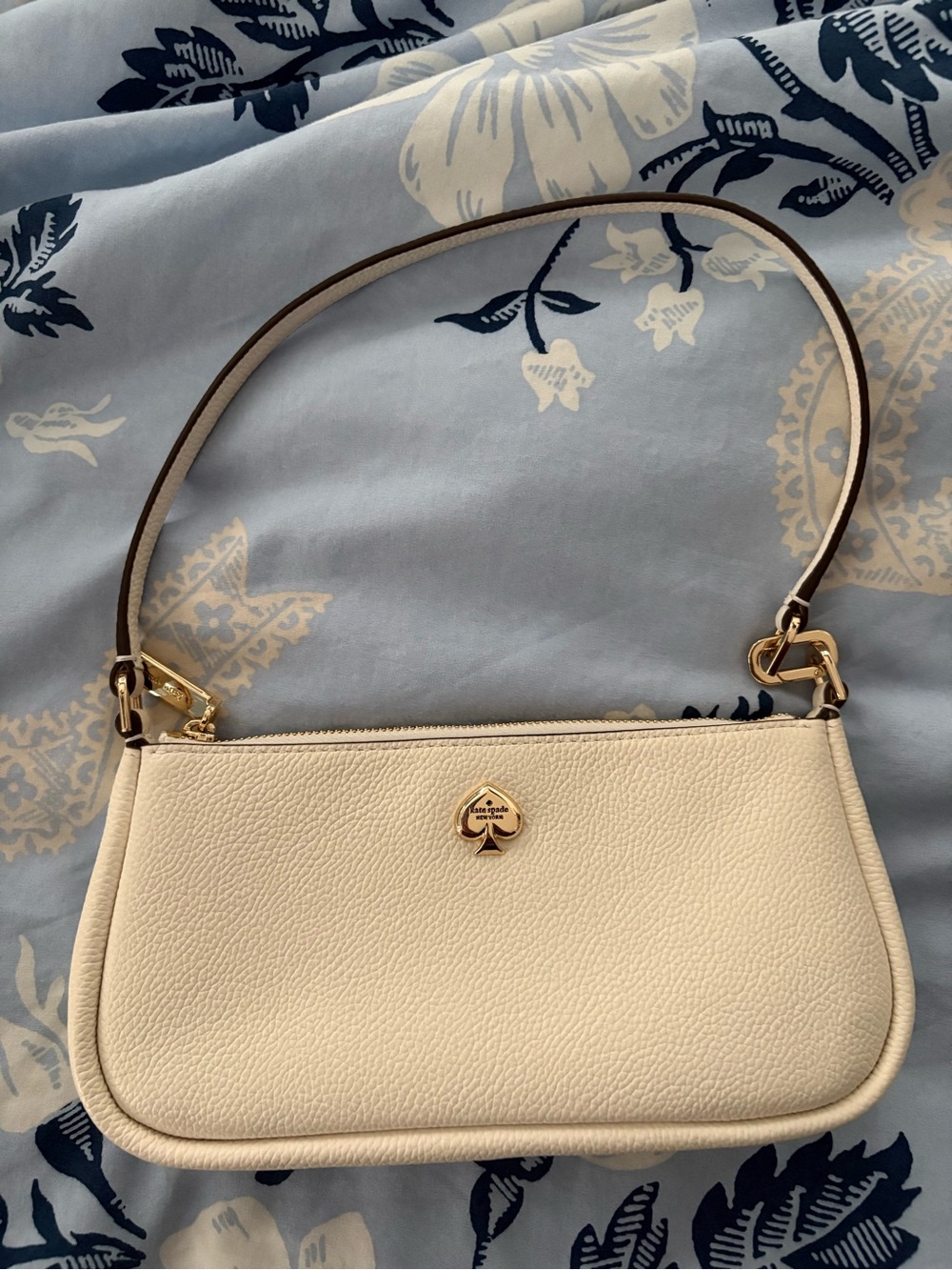 kate spade Cream Pebbled Leather Shoulder Bag with Gold Spade Logo